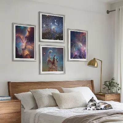 Kosmische sterrenlandschappen meerluik in lijst