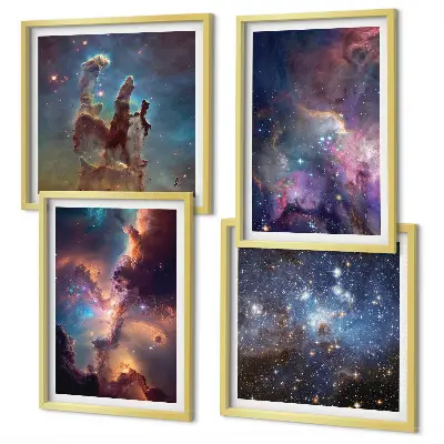 Kosmische sterrenlandschappen meerluik in lijst