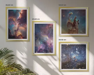 Kosmische sterrenlandschappen meerluik in lijst