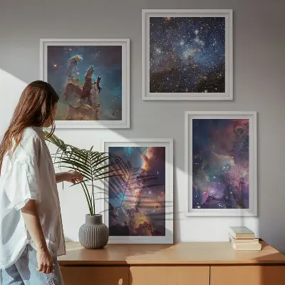 Kosmische sterrenlandschappen meerluik in lijst