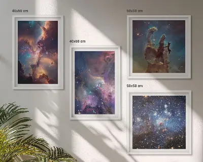 Kosmische sterrenlandschappen meerluik in lijst