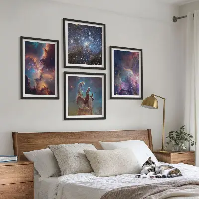 Kosmische sterrenlandschappen meerluik in lijst