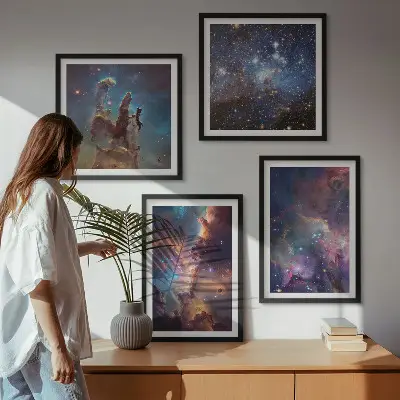 Kosmische sterrenlandschappen meerluik in lijst