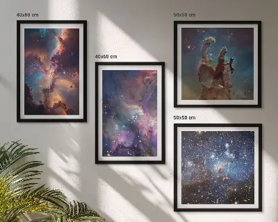 Kosmische sterrenlandschappen meerluik in lijst