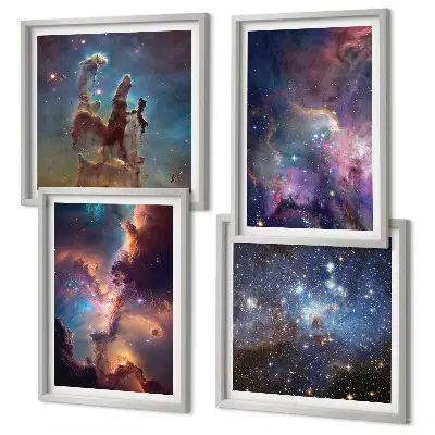 Kosmische sterrenlandschappen meerluik in lijst