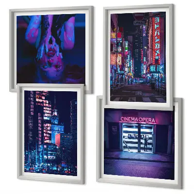 Nachtelijke stad met neonlichten set van posters met lijst
