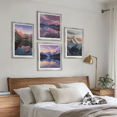 Berglandschappen op de achtergrond meerluik in lijst