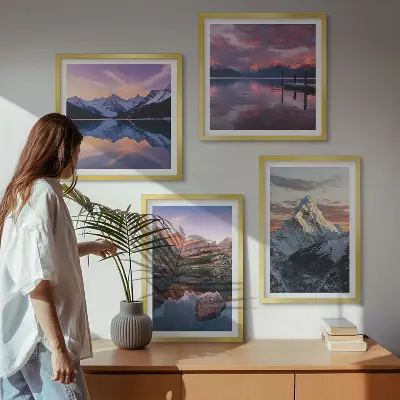 Berglandschappen op de achtergrond meerluik in lijst