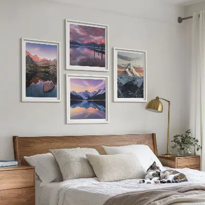 Berglandschappen op de achtergrond meerluik in lijst