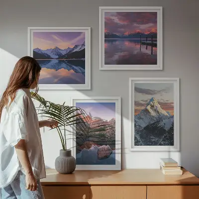 Berglandschappen op de achtergrond meerluik in lijst