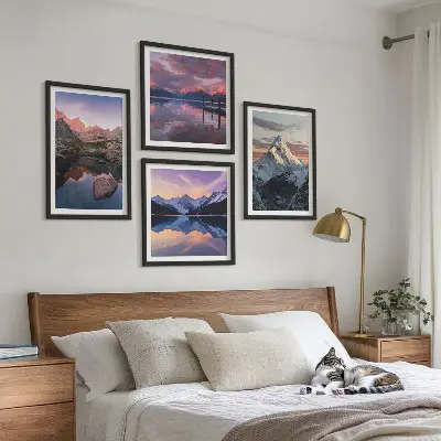 Berglandschappen op de achtergrond meerluik in lijst