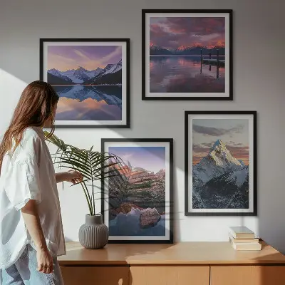 Berglandschappen op de achtergrond meerluik in lijst