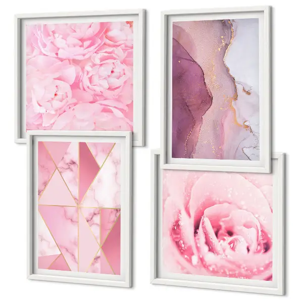 Roze geometrische pioenrozen meerluik in lijst