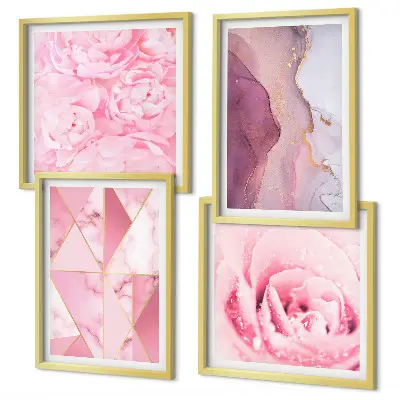 Roze geometrische pioenrozen meerluik in lijst