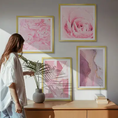 Roze geometrische pioenrozen meerluik in lijst
