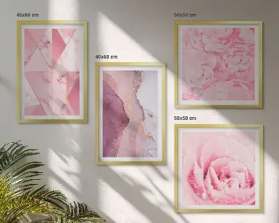 Roze geometrische pioenrozen meerluik in lijst