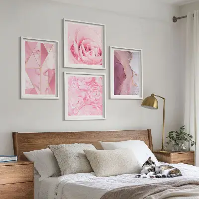 Roze geometrische pioenrozen meerluik in lijst