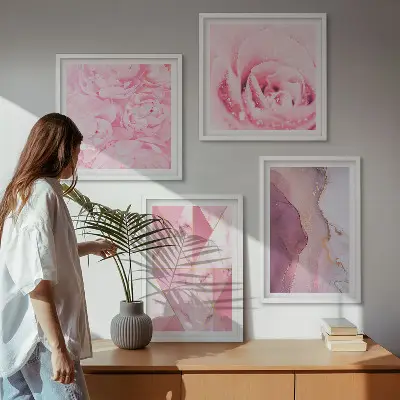 Roze geometrische pioenrozen meerluik in lijst