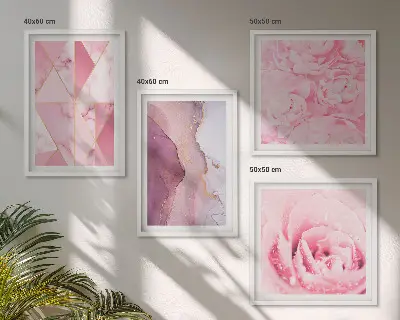 Roze geometrische pioenrozen meerluik in lijst