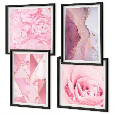 Roze geometrische pioenrozen meerluik in lijst