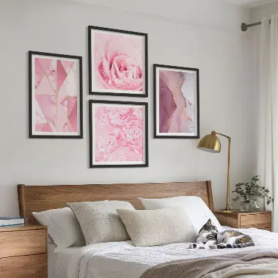 Roze geometrische pioenrozen meerluik in lijst