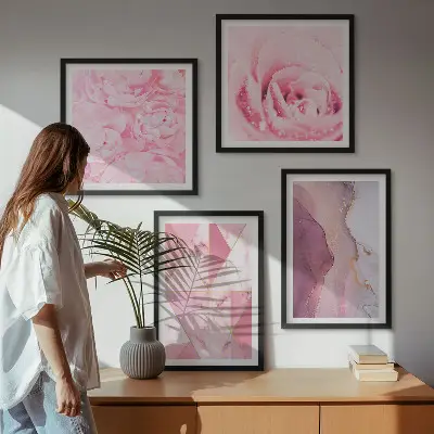 Roze geometrische pioenrozen meerluik in lijst