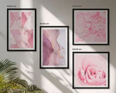 Roze geometrische pioenrozen meerluik in lijst