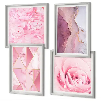 Roze geometrische pioenrozen meerluik in lijst