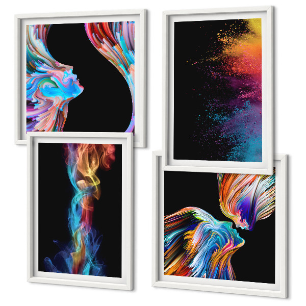 Set van posters met lijst Kleurrijke abstracte gezichten en vormen