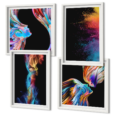 Set van posters met lijst Kleurrijke abstracte gezichten en vormen