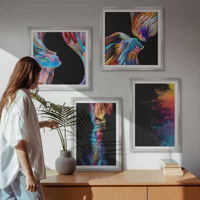 Set van posters met lijst Kleurrijke abstracte gezichten en vormen