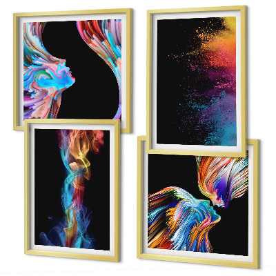 Set van posters met lijst Kleurrijke abstracte gezichten en vormen