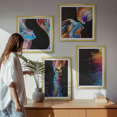 Set van posters met lijst Kleurrijke abstracte gezichten en vormen