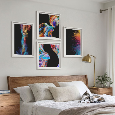 Set van posters met lijst Kleurrijke abstracte gezichten en vormen