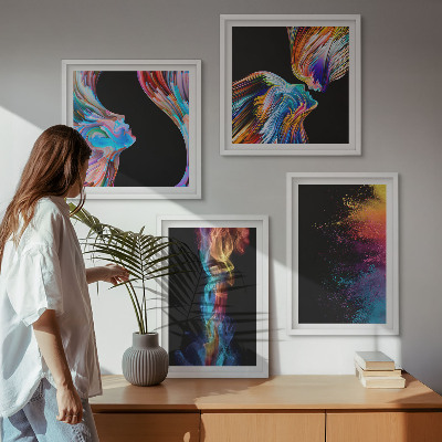 Set van posters met lijst Kleurrijke abstracte gezichten en vormen