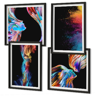 Set van posters met lijst Kleurrijke abstracte gezichten en vormen