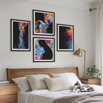 Set van posters met lijst Kleurrijke abstracte gezichten en vormen
