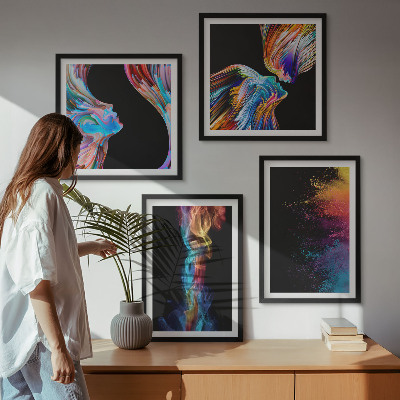 Set van posters met lijst Kleurrijke abstracte gezichten en vormen
