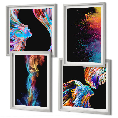 Set van posters met lijst Kleurrijke abstracte gezichten en vormen