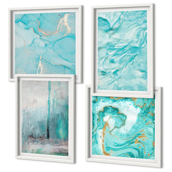 Meerluik in lijst Abstracte patronen in verschillende blauwtinten