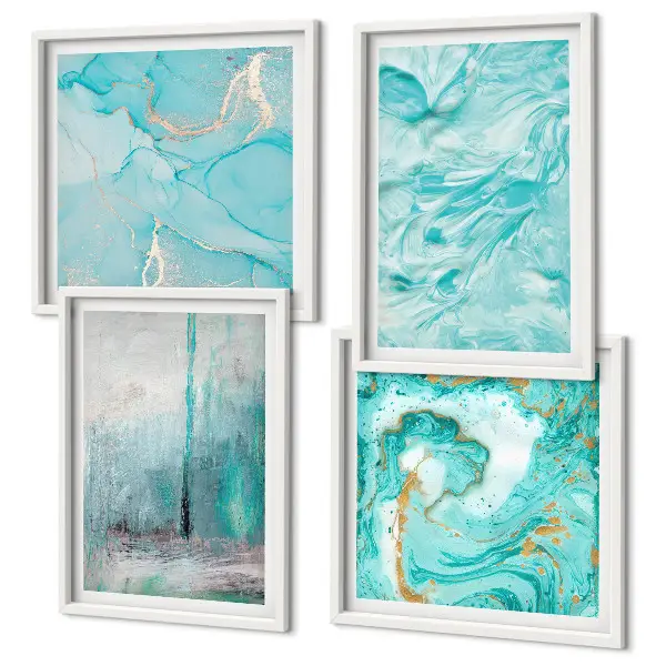 Abstracte patronen in verschillende blauwtinten meerluik in lijst