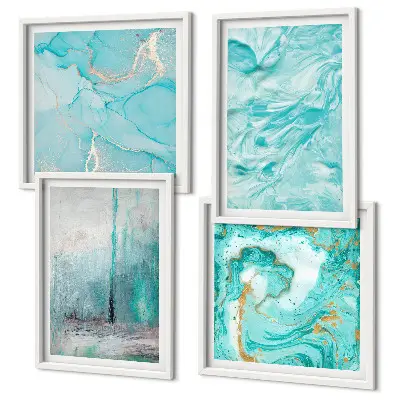 Abstracte patronen in verschillende blauwtinten meerluik in lijst