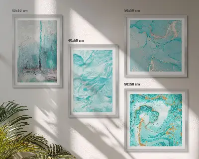 Abstracte patronen in verschillende blauwtinten meerluik in lijst