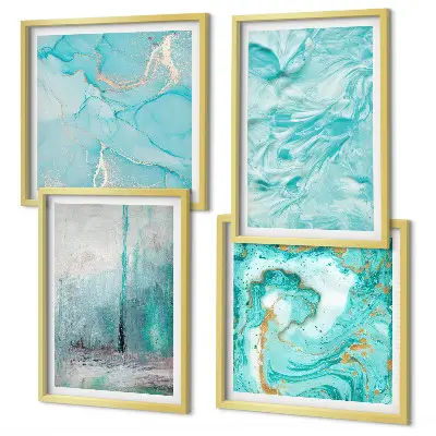 Abstracte patronen in verschillende blauwtinten meerluik in lijst