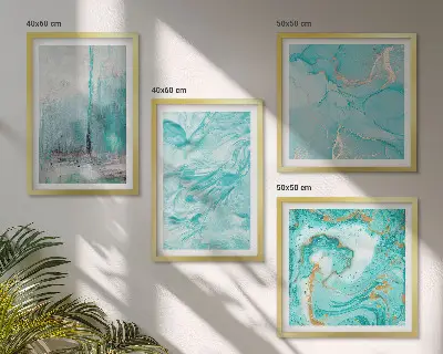 Abstracte patronen in verschillende blauwtinten meerluik in lijst
