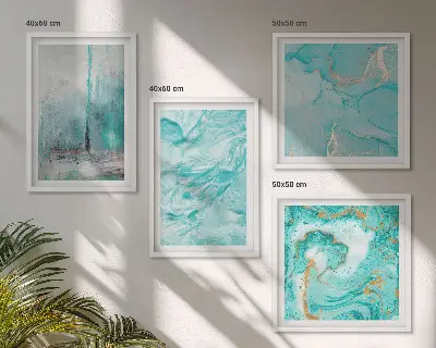 Abstracte patronen in verschillende blauwtinten meerluik in lijst