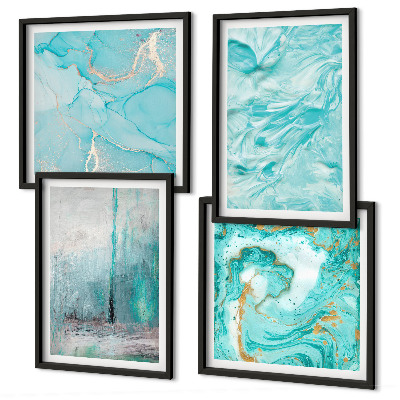 Meerluik in lijst Abstracte patronen in verschillende blauwtinten