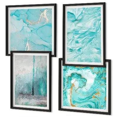 Abstracte patronen in verschillende blauwtinten meerluik in lijst