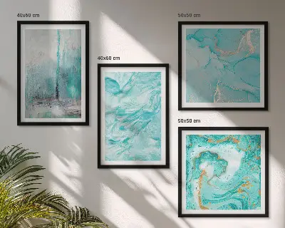 Abstracte patronen in verschillende blauwtinten meerluik in lijst