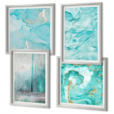 Abstracte patronen in verschillende blauwtinten meerluik in lijst